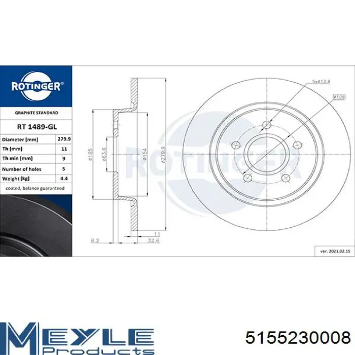 Do koszyka 5155230008 Meyle Tarcza hamulcowa tylna