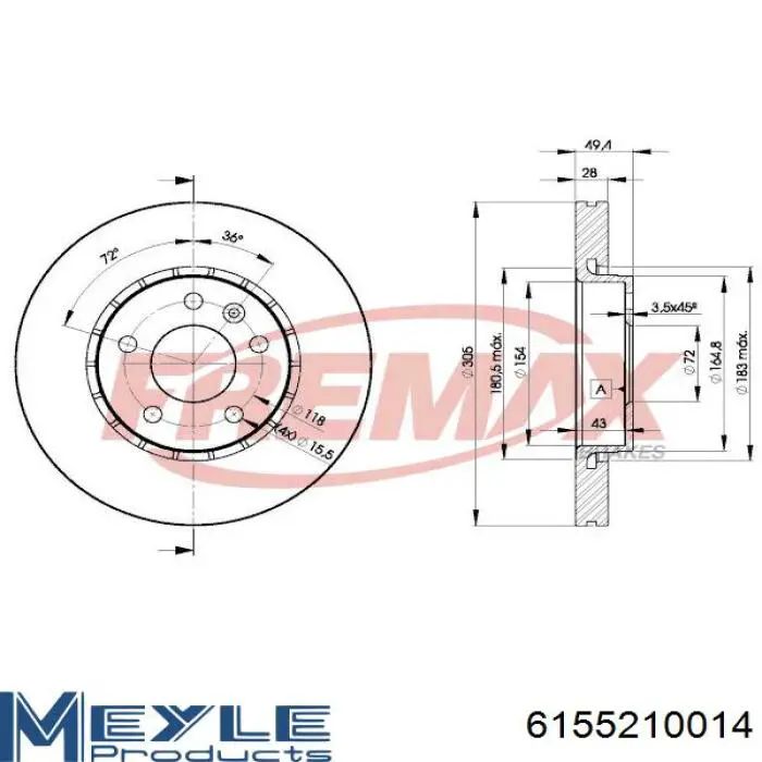 Do koszyka 6155210014 Meyle Tarcza hamulcowa przednia