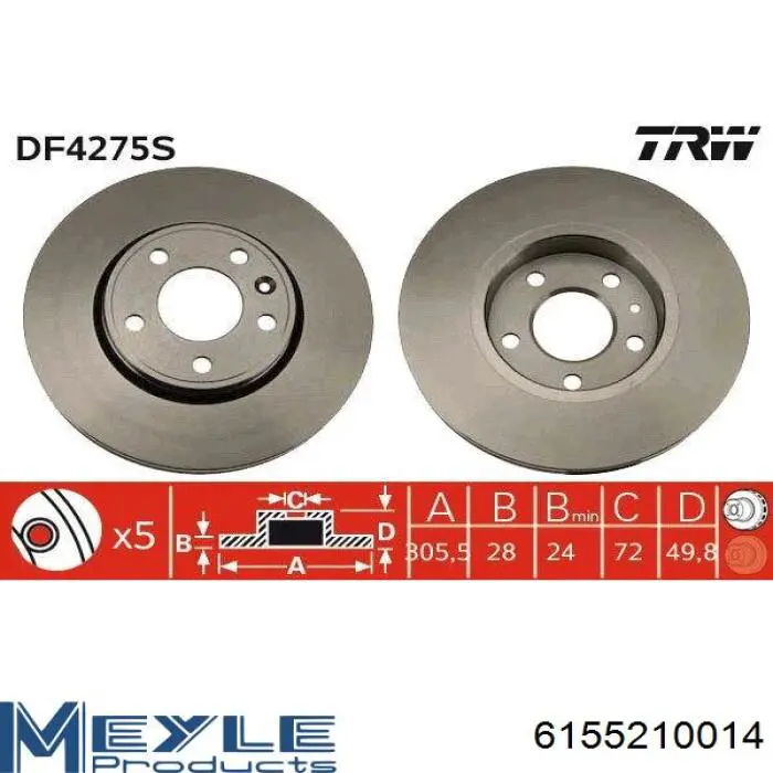 Tarcza hamulcowa przednia Meyle 6155210014 cena, od 59,74 USD