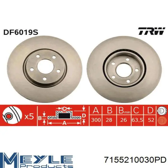 Tarcza hamulcowa przednia Meyle 7155210030PD cena, od 84,89 USD