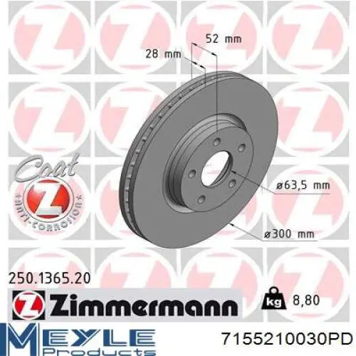 Do koszyka 7155210030PD Meyle Tarcza hamulcowa przednia