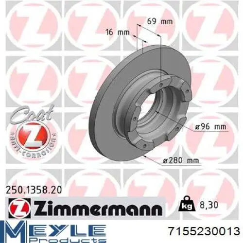 Do koszyka 7155230013 Meyle Tarcza hamulcowa tylna