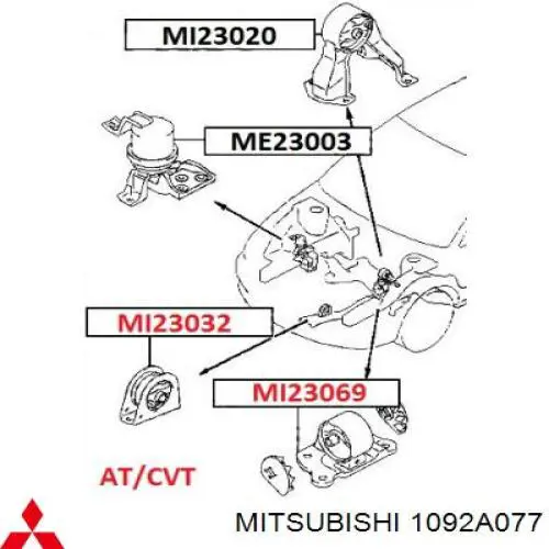 Poduszka (podpora) silnika tylna Mitsubishi 1092A077 cena, od 39,24 USD