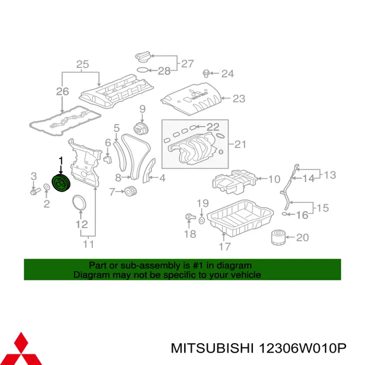 Koło pasowe wału korbowego Mitsubishi 12306W010P cena, od 49,40 USD