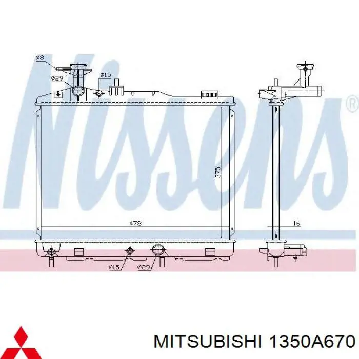 Chłodnica silnika Mitsubishi 1350A670 cena, od 99,97 USD