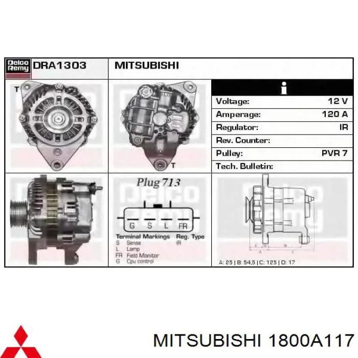 Alternator Mitsubishi 1800A117 cena, od 211,18 USD