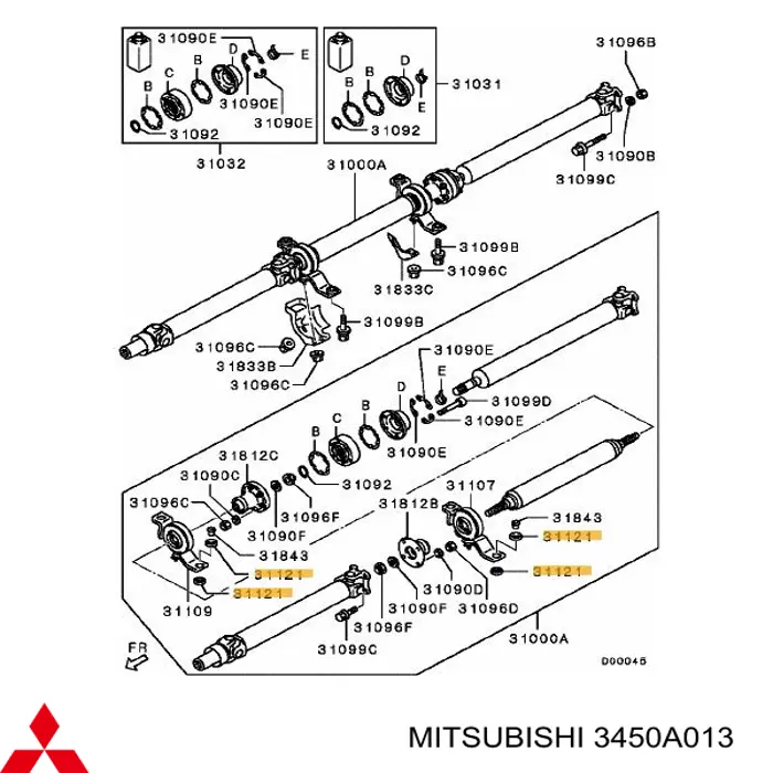 Do koszyka 3450A013 Mitsubishi Łożysko podwieszane wału Cardana