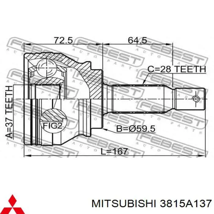 Półoś napędowa przednia lewa Mitsubishi 3815A137 cena, od 162,59 USD