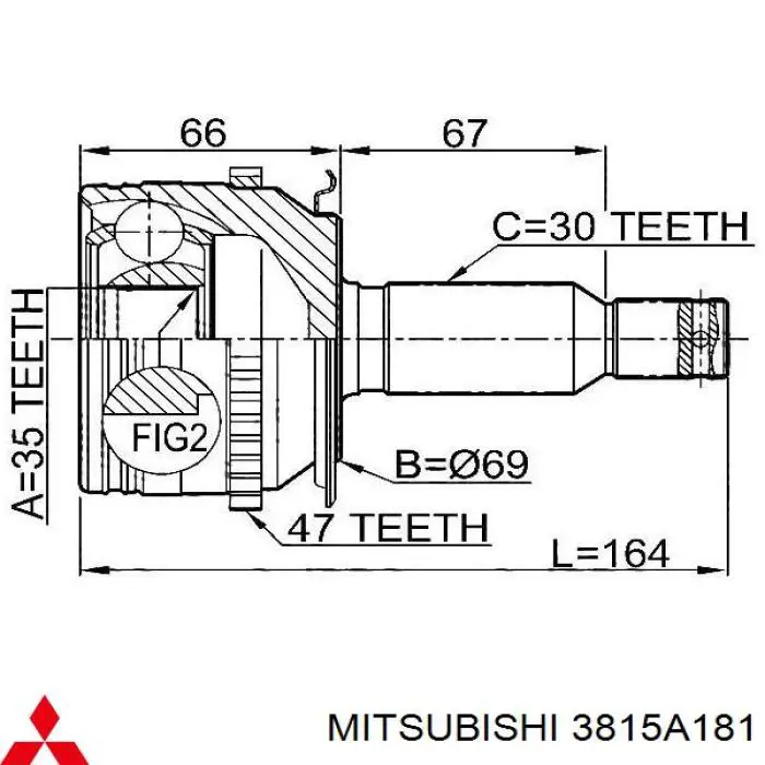 Przegub homokinetyczny przedni zewnętrzny Mitsubishi 3815A181 cena, od 58,78 USD