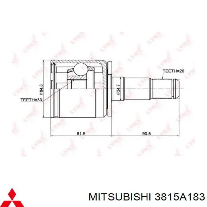 Do koszyka 3815A183 Mitsubishi Przegub homokinetyczny wewnętrzny przedni lewy