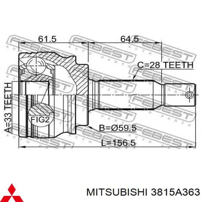 3815A363 Mitsubishi Półoś napędowa przednia lewa