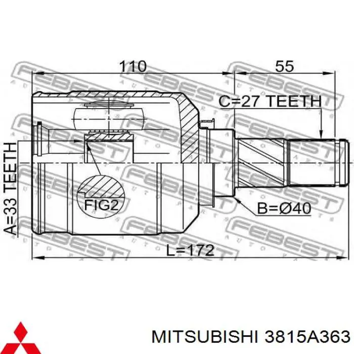 Półoś napędowa przednia lewa Mitsubishi 3815A363 cena, od 114,01 USD