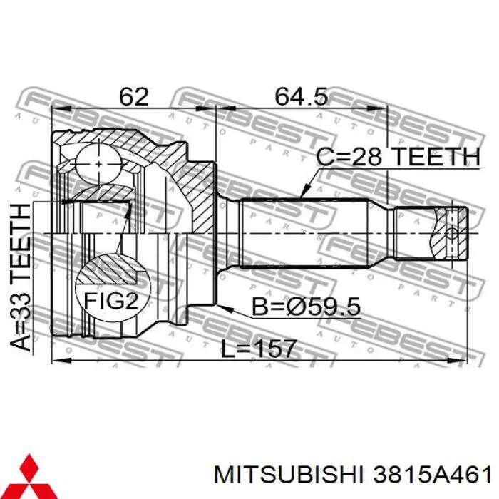 Półoś napędowa przednia lewa Mitsubishi 3815A461 cena, od 110,63 USD