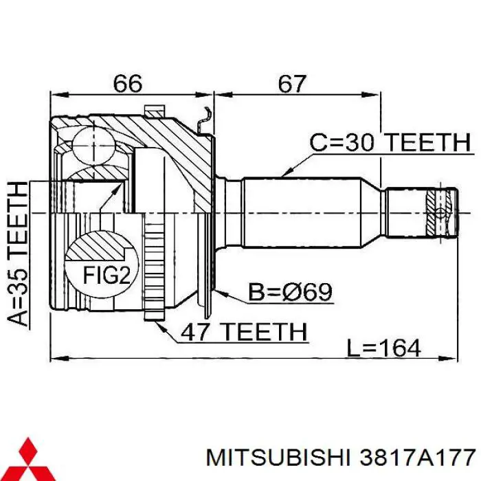 Półoś napędowa przednia lewa Mitsubishi 3817A177 cena, od 926,42 USD