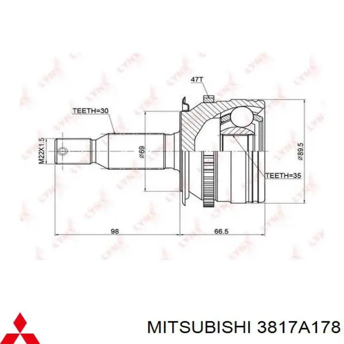 Półoś napędowa przednia prawa Mitsubishi 3817A178 cena, od 968,77 USD
