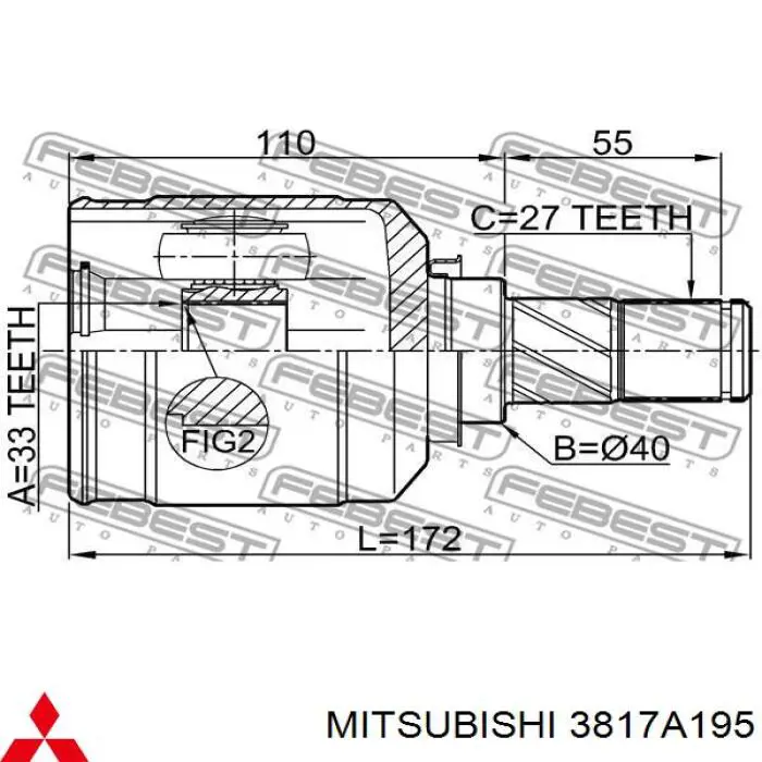 Do koszyka 39711JA01A Nissan/Infiniti Przegub homokinetyczny wewnętrzny przedni lewy