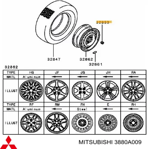 3880A009 Mitsubishi nakrętka koła