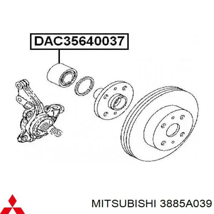 Łożysko piasty przedniej Mitsubishi 3885A039 cena, od 34,62 USD