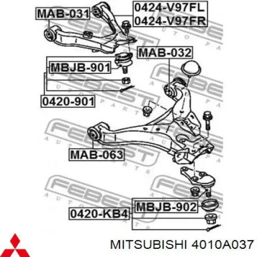 Do koszyka 4010A037 Mitsubishi Wahacz zawieszenia przedniego górny lewy