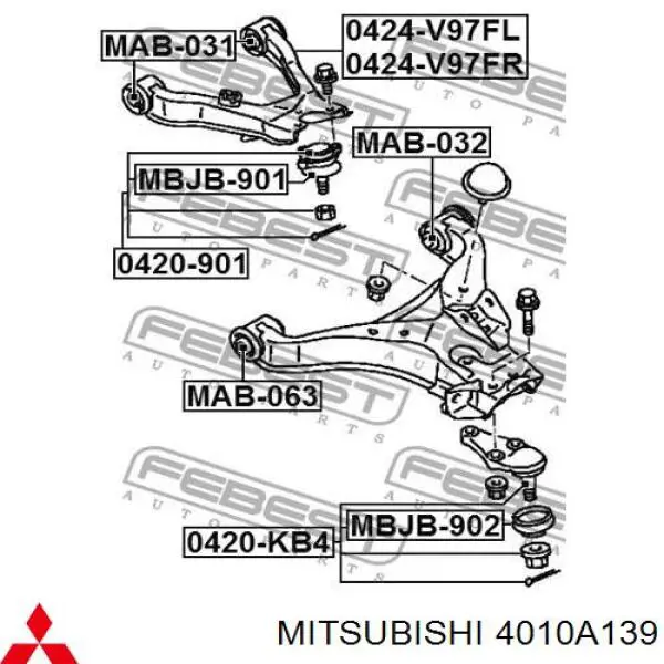 Do koszyka 4010A139 Mitsubishi Wahacz zawieszenia przedniego górny lewy