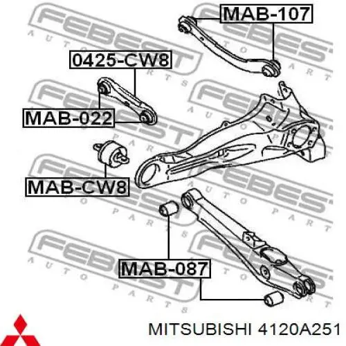 Silentblock tylnego wahacza podłużnego przedni Mitsubishi 4120A251 cena, od 23,23 USD
