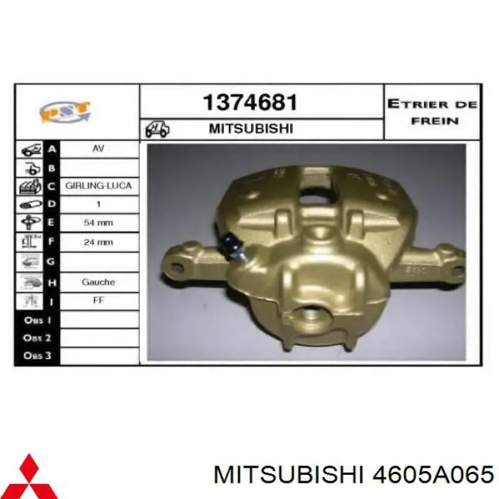 4605A065 Mitsubishi Zacisk hamulcowy przedni lewy