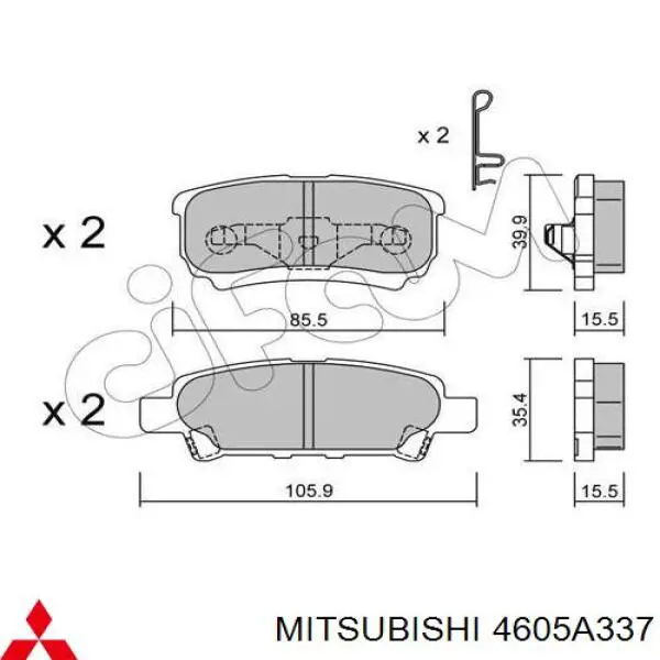 Okładziny (klocki) do hamulców tarczowych tylne Mitsubishi 4605A337 cena, od 18,57 USD