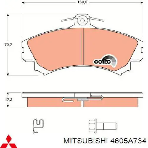 Do koszyka 4605A734 Mitsubishi Klocki hamulcowe przednie tarczowe