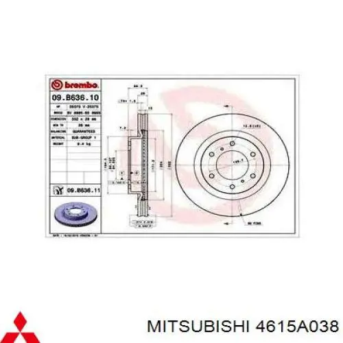 Do koszyka 4615A038 Mitsubishi Tarcza hamulcowa przednia