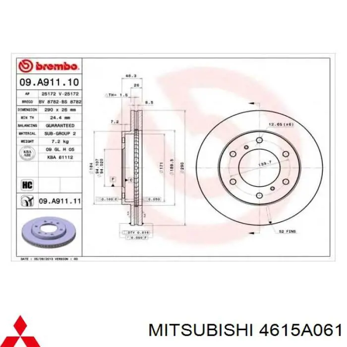 Tarcza hamulcowa przednia Mitsubishi 4615A061 cena, od 52,33 USD
