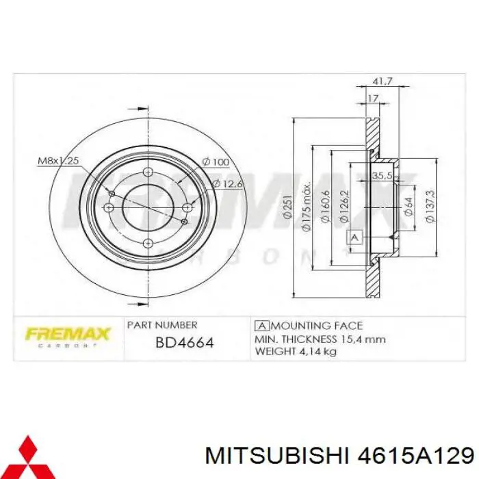 Tarcza hamulcowa przednia Mitsubishi 4615A129 cena, od 41,65 USD
