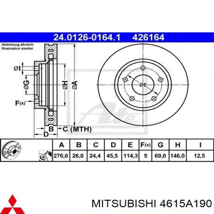 Tarcza hamulcowa przednia Mitsubishi 4615A190 cena, od 42,71 USD