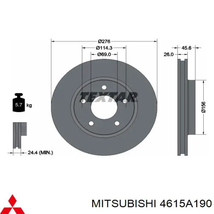 Do koszyka 4615A190 Mitsubishi Tarcza hamulcowa przednia