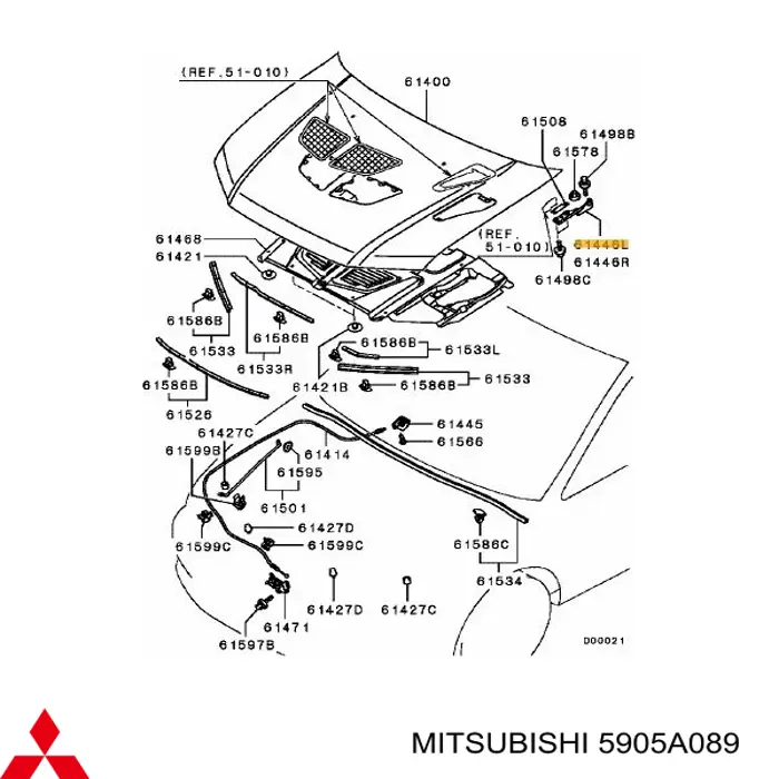 5905A089 Mitsubishi Zawias maski lewy