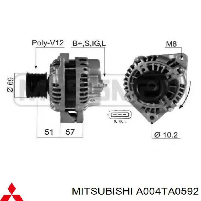 Alternator Mitsubishi A004TA0592 cena, od 137,60 USD