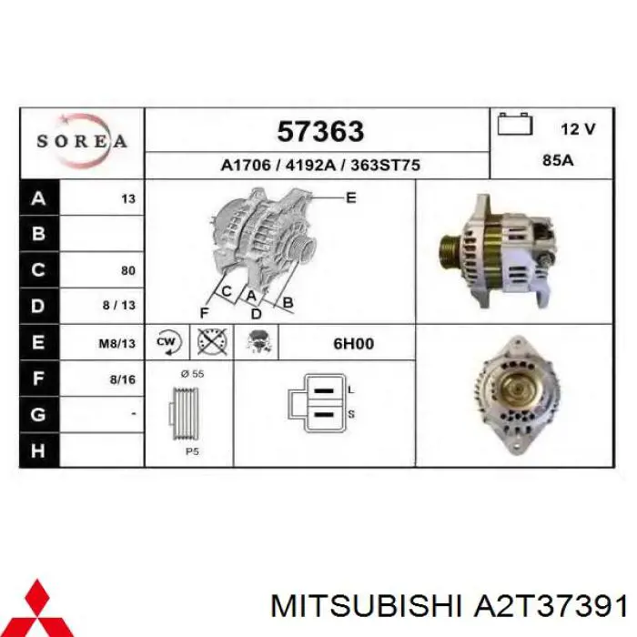 A2T37391 Mitsubishi Alternator