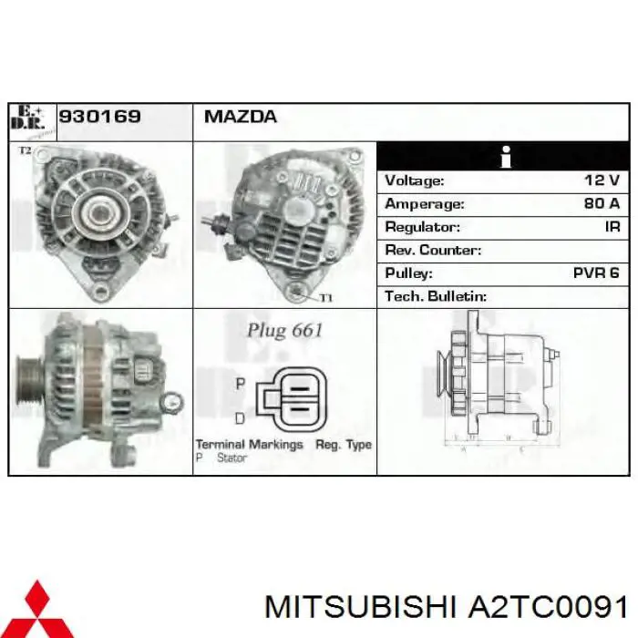 Alternator A2TC0091 Mitsubishi