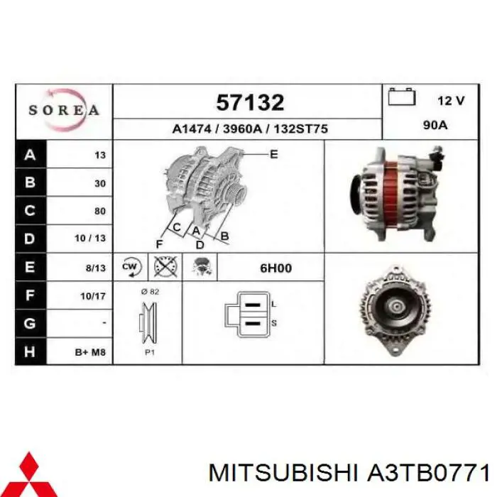 Alternator Mitsubishi A3TB0771 cena, od 62,99 USD