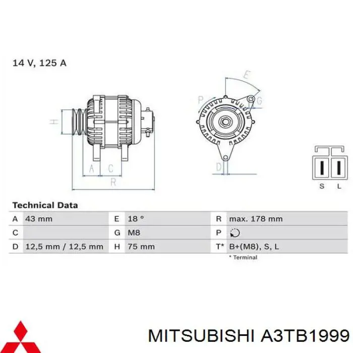 A3TB1999 Mitsubishi Alternator