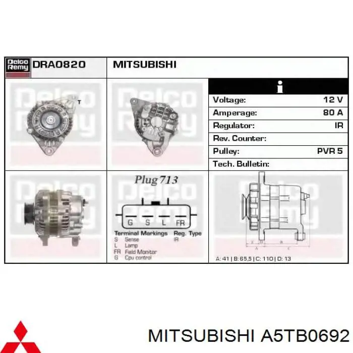 Alternator A5TB0692 Mitsubishi