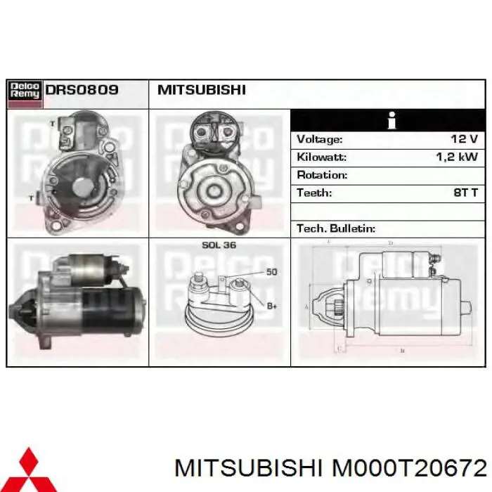 Rozrusznik Mitsubishi M000T20672 cena, od 95,03 USD