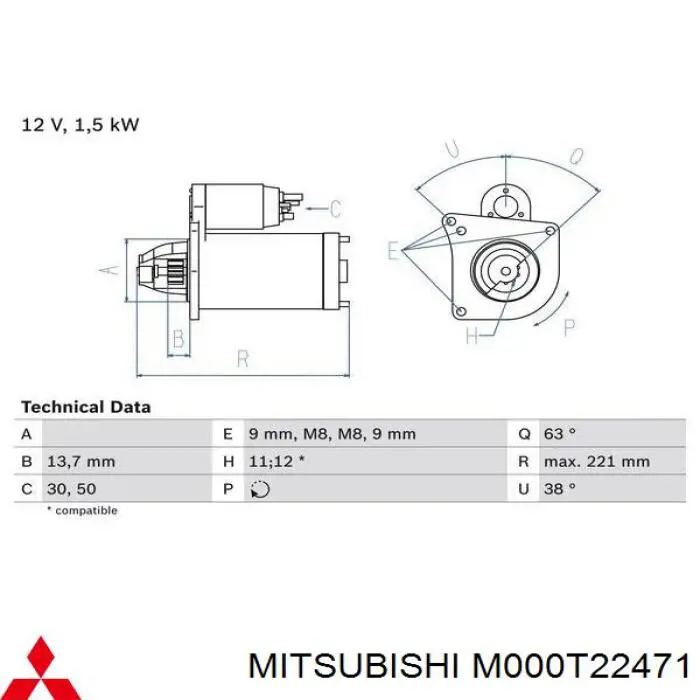 Do koszyka M000T22471 Mitsubishi Rozrusznik