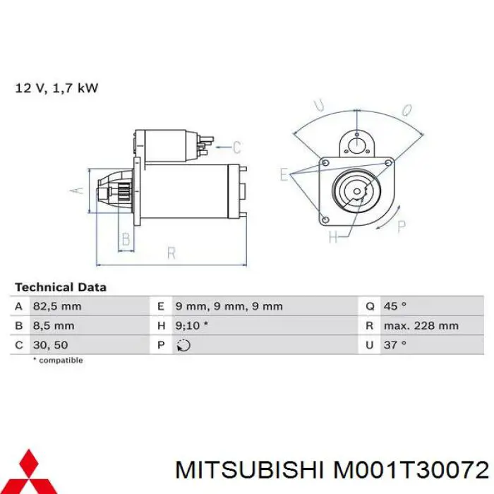 Rozrusznik Mitsubishi M001T30072 cena, od 54,20 USD