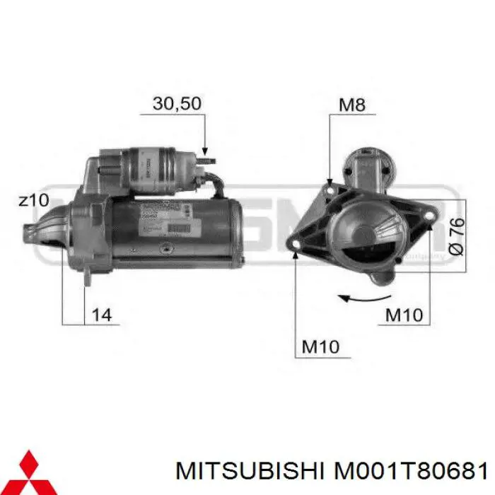 Rozrusznik Mitsubishi M001T80681 cena, od 61,54 USD
