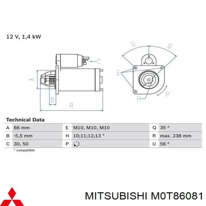 Rozrusznik Mitsubishi M0T86081 cena, od 107,87 USD