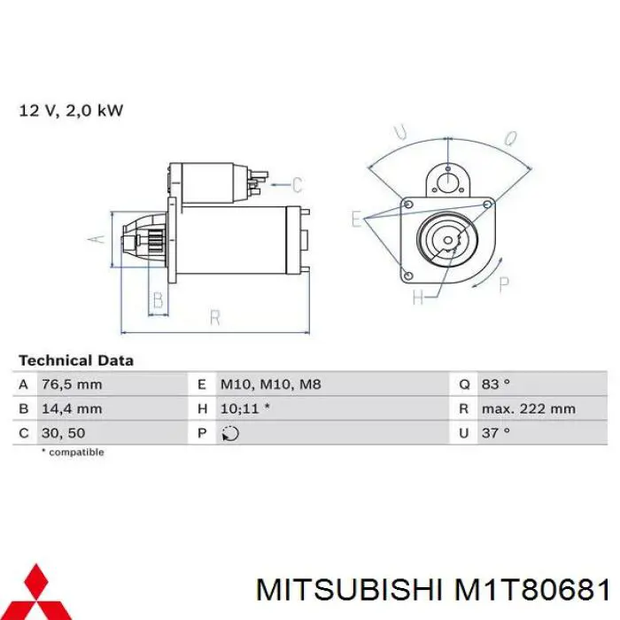 Rozrusznik Mitsubishi M1T80681 cena, od 80,34 USD