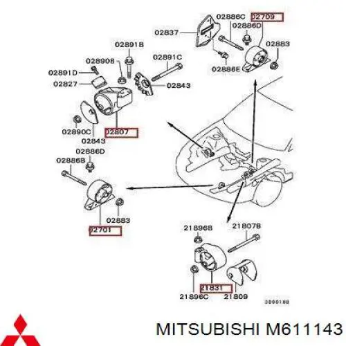 Poduszka (podpora) silnika przednia Mitsubishi M611143 cena, od 16,42 USD