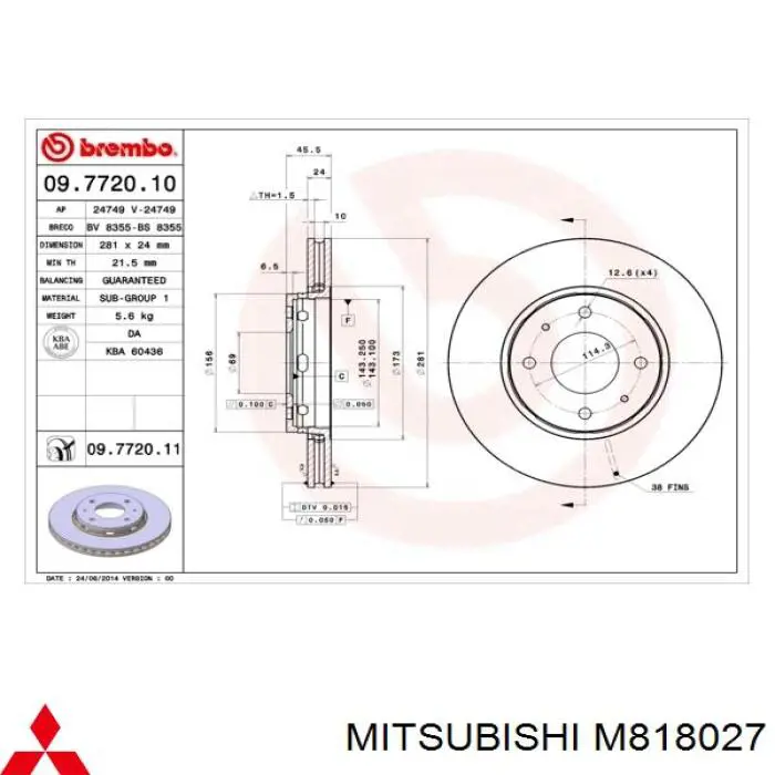Tarcza hamulcowa przednia Mitsubishi M818027 cena, od 44,18 USD