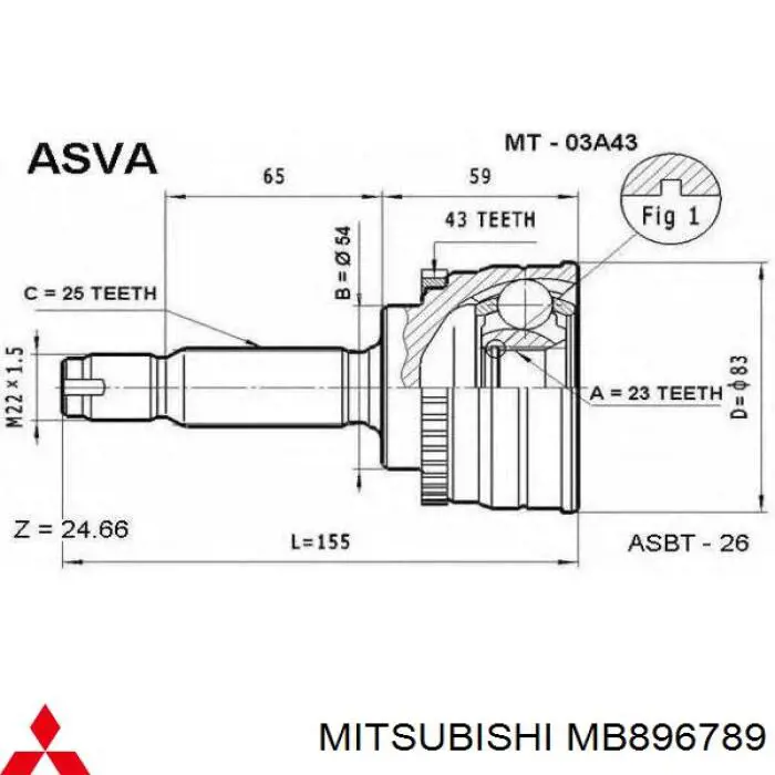 Do koszyka MB896789 Mitsubishi Przegub homokinetyczny przedni zewnętrzny