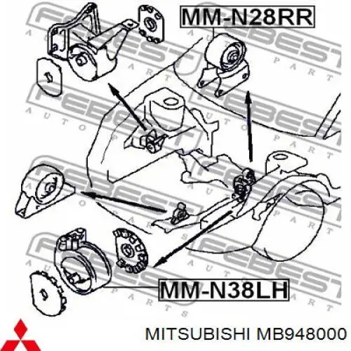 MB948000 Mitsubishi Poduszka (podpora) silnika lewa przednia